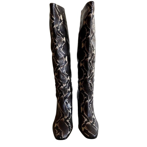 Sigerson Morrison Python Embossed Knee-High Leather Boots 40 Black Brown Snake - Picture 4 of 14